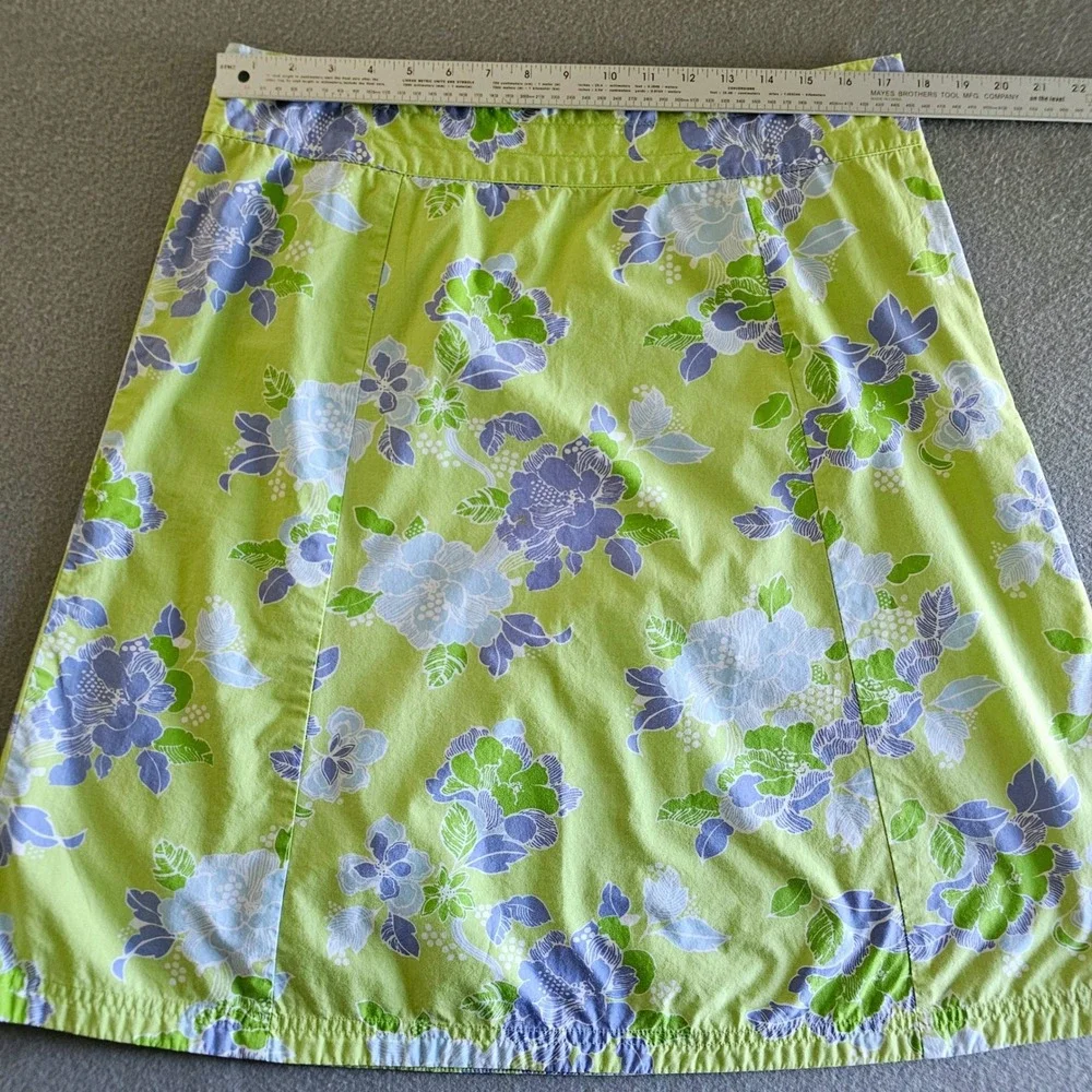 Eddie Bauer Skirt 16 Womens Green Floral A-Line Cotton Garden Cottage Preppy
